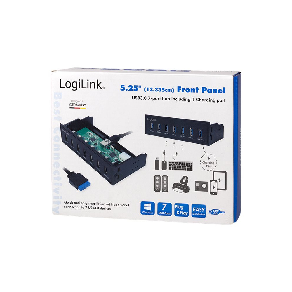 Produktbild för LogiLink USB 3.0 hub, 7-port 5.25" internal, with fast charging port - hubb - 7 portar