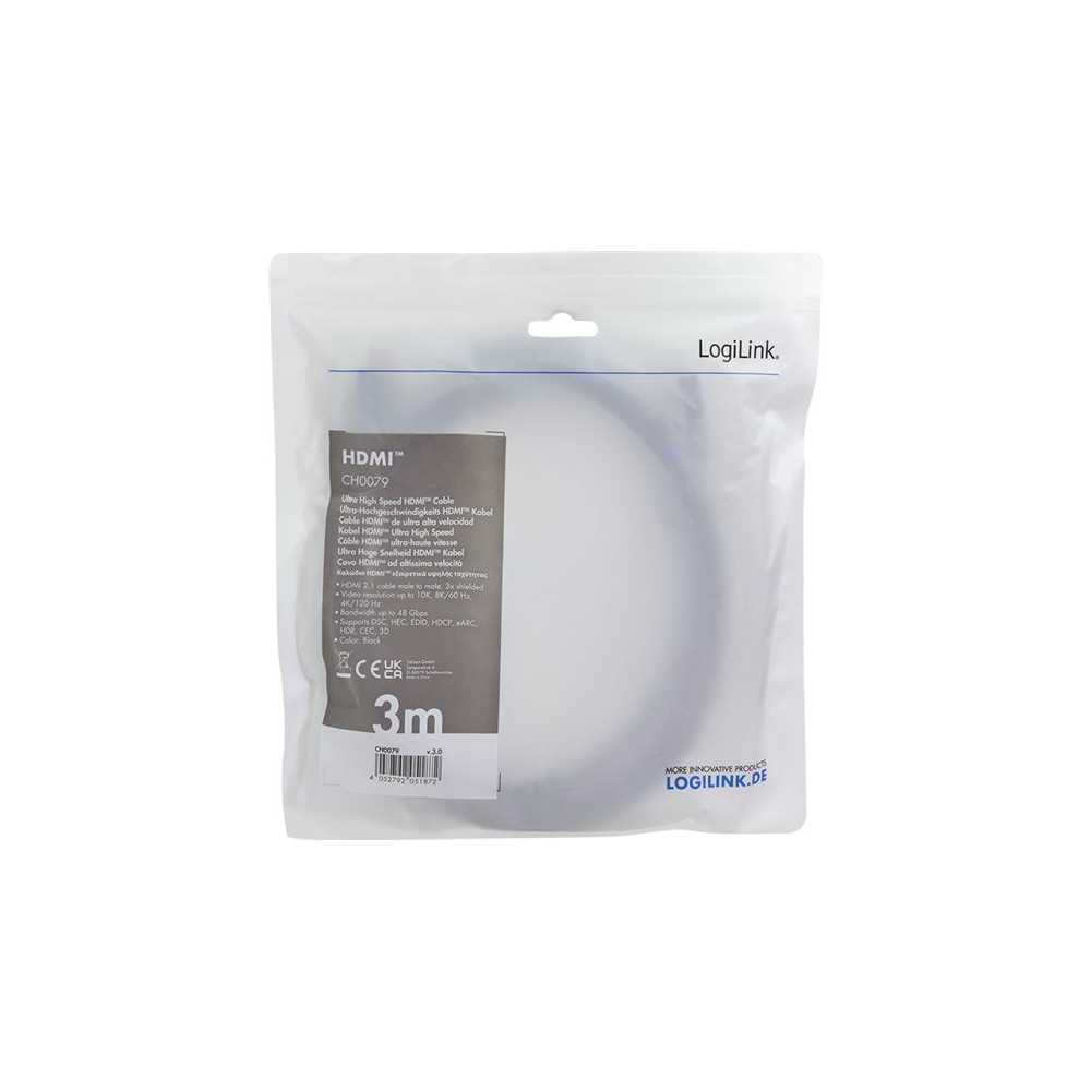 Produktbild för LogiLink HDMI-kabel med Ethernet - 3 m