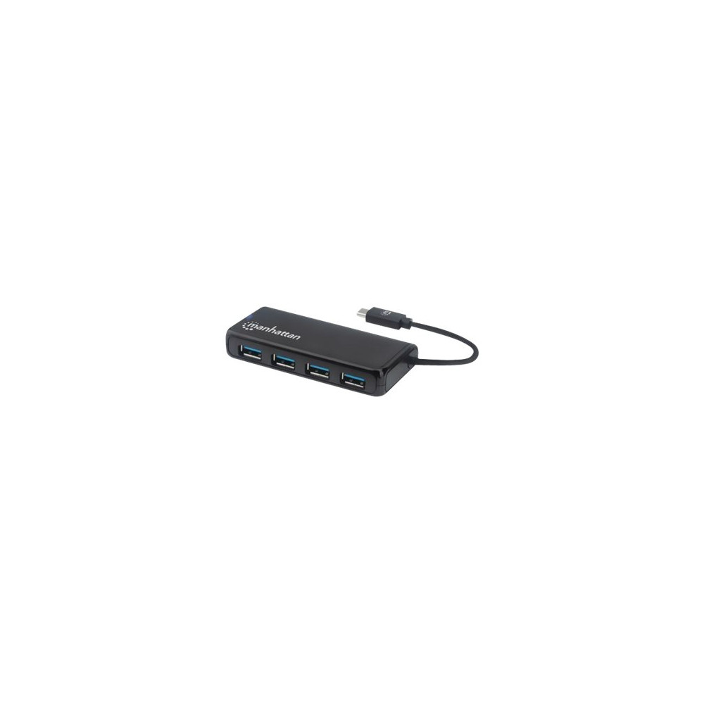 Produktbild för Manhattan USB-C Dock/Hub, Ports (4): USB-A (x4), 5 Gbps (USB 3.2 Gen1 aka USB 3.0), External Power Supply Not Needed, SuperSpeed USB, Black, Three Year Warranty, Retail Box - hubb - 4 portar