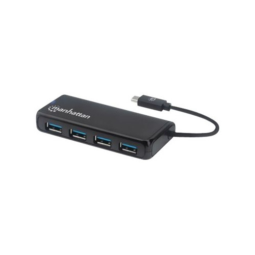 Manhattan Manhattan USB-C Dock/Hub, Ports (4): USB-A (x4), 5 Gbps (USB 3.2 Gen1 aka USB 3.0), External Power Supply Not Needed, SuperSpeed USB, Black, Three Year Warranty, Retail Box - hubb - 4 portar