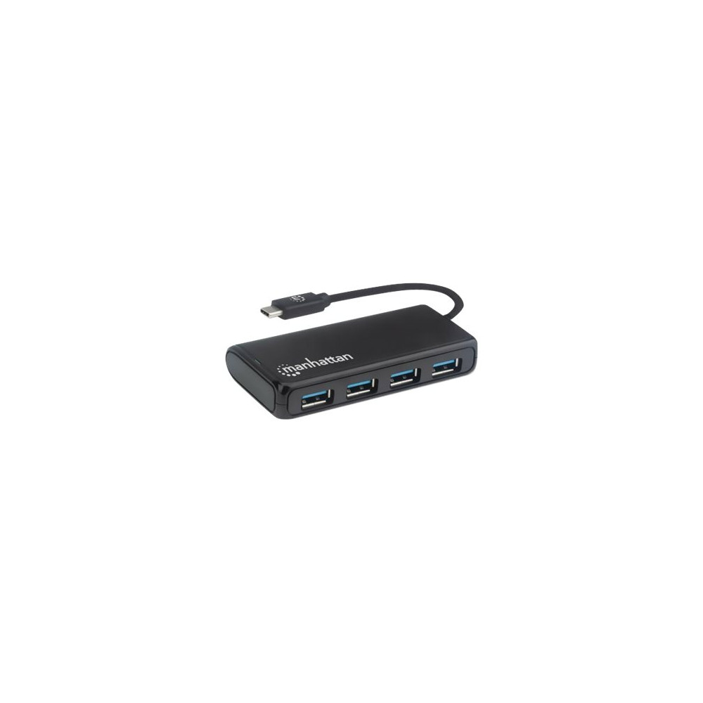 Produktbild för Manhattan USB-C Dock/Hub, Ports (4): USB-A (x4), 5 Gbps (USB 3.2 Gen1 aka USB 3.0), External Power Supply Not Needed, SuperSpeed USB, Black, Three Year Warranty, Retail Box - hubb - 4 portar