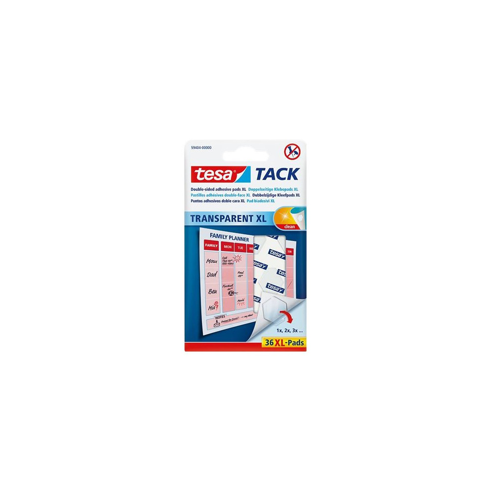 Produktbild för Tesa TACK XL - monteringsbindemedel - hexagon - transparent (paket om 36)