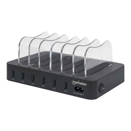 Manhattan Manhattan Charging Station, 6x USB-A Ports, Outputs: 6x 2.4A, Smart IC, LED Indicator Lights, Black, Three Year Warranty, Box laddningsstation - USB - 50 watt