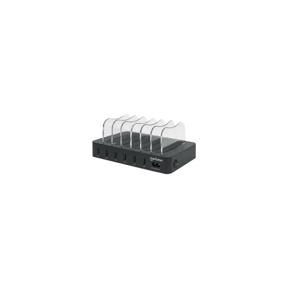 Produktbild för Manhattan Charging Station, 6x USB-A Ports, Outputs: 6x 2.4A, Smart IC, LED Indicator Lights, Black, Three Year Warranty, Box laddningsstation - USB - 50 watt