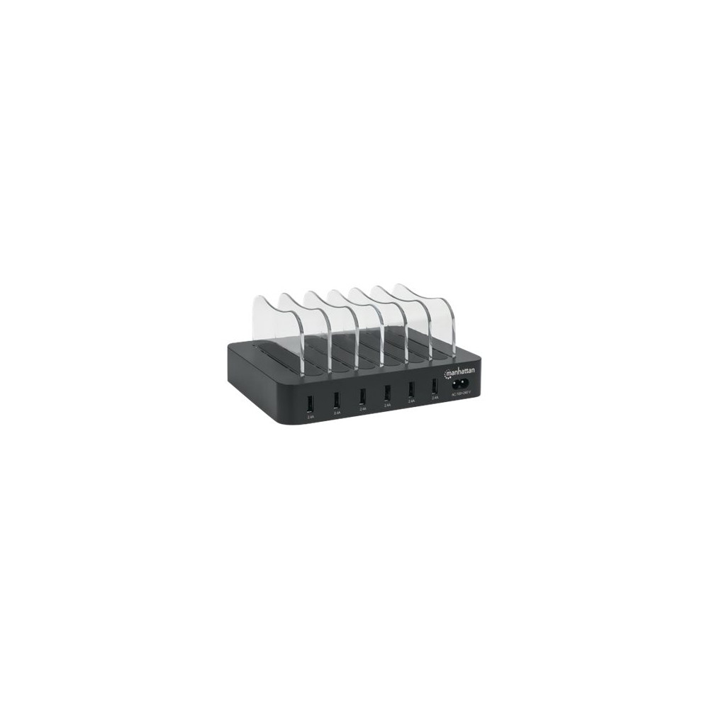 Produktbild för Manhattan Charging Station, 6x USB-A Ports, Outputs: 6x 2.4A, Smart IC, LED Indicator Lights, Black, Three Year Warranty, Box laddningsstation - USB - 50 watt