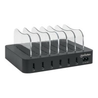 Produktbild för Manhattan Charging Station, 6x USB-A Ports, Outputs: 6x 2.4A, Smart IC, LED Indicator Lights, Black, Three Year Warranty, Box laddningsstation - USB - 50 watt