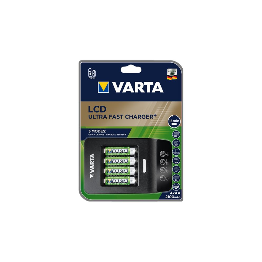 Produktbild för Varta LCD ULTRA FAST CHARGER+ batteriladdare - + växelströmsadapter + bilströmsadapter - 4 x AA-typ - NiMH