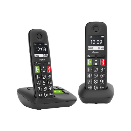 Gigaset Communications Gigaset E290A Duo - trådlös telefon - svarssysten med nummerpresentation + 1 extra handuppsättning