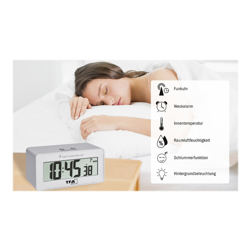 Produktbild för TFA Change - väckarklocka - rektangulär - elektronisk - skrivbord - vit
