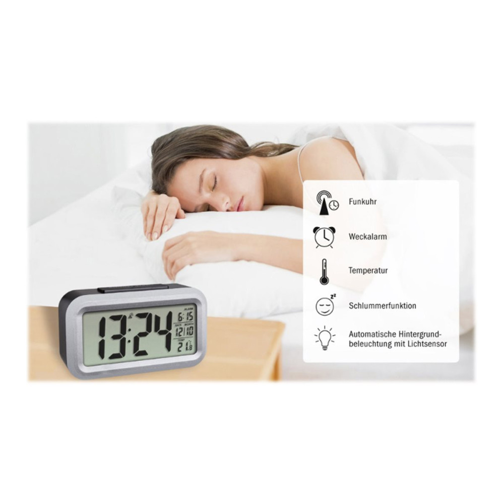 Produktbild för TFA LUMIO PLUS - väckarklocka - rektangulär - elektronisk - skrivbord - Black silver