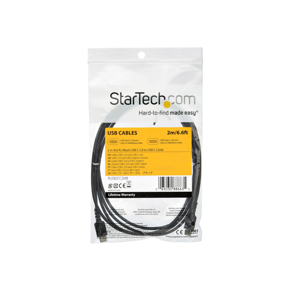 Produktbild för StarTech 2 m USB-C-kabel -&nbsp;svart&nbsp; - USB typ C-kabel - USB-C till USB-C - 2 m
