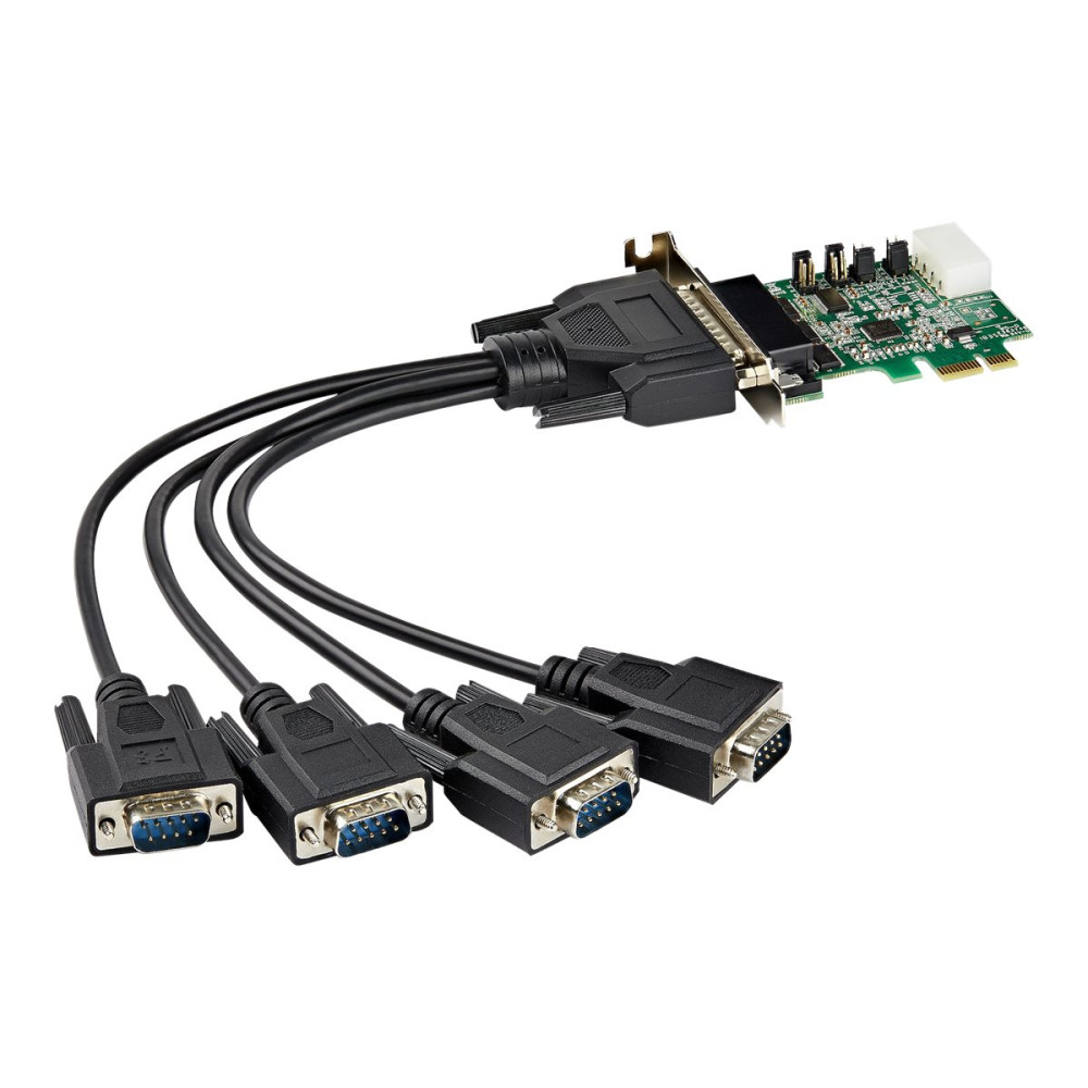 Produktbild för Startech 4-portars PCI Express RS232-seriellt adapterkort - PCIe RS232-seriellt värdstyrenhetskort - PCIe till seriell DB9 - 16950 UART - Expansionskort med låg profil - Windows/Linux - seriell adapter - PCI Express x1 - RS-232 x 4