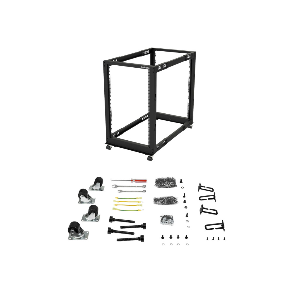 Produktbild för StarTech.com 18U 19-tums Open Frame Server-rack - 4 efter justerbar djup 23-41-tums mobil - kostnadsfritt, fristående Rack för rullande nätverk/datorutrustning - Dell PowerEdge HP ProLiant ThinkServer (4POSTRACK18U) - rack - 18U
