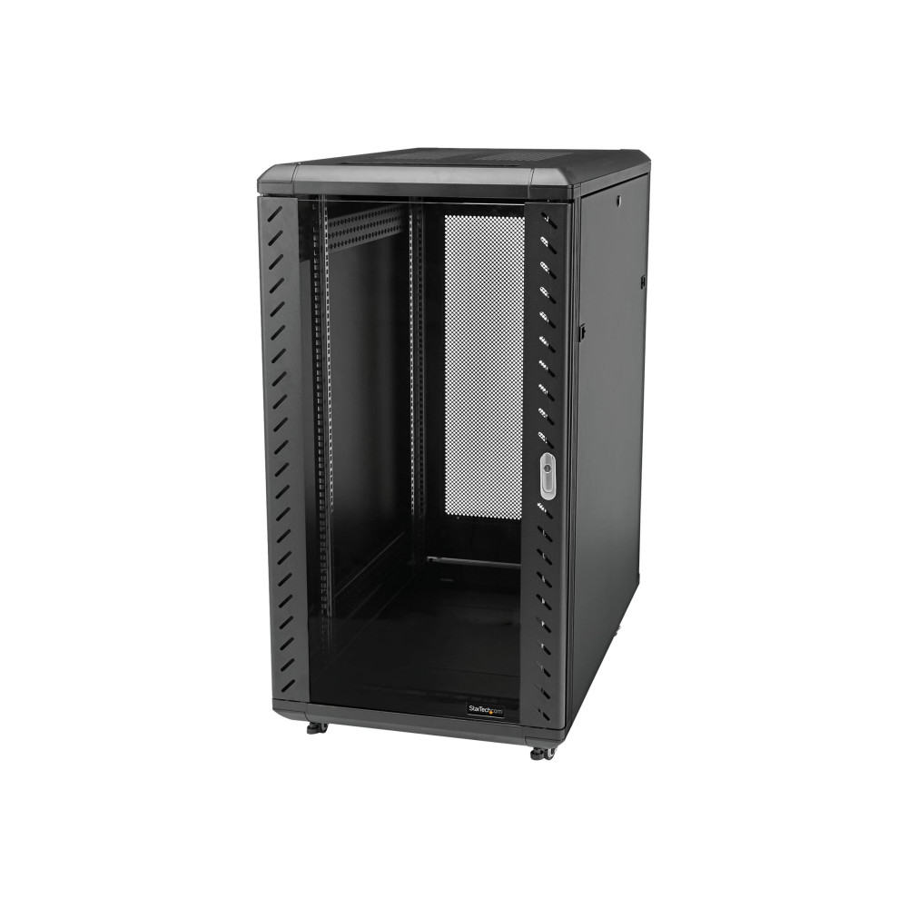 Produktbild för StarTech.com 18U 19" Server Rack Cabinet, 4 Post Adjustable Depth (6-32")Locking Knock Down Network/Computer Equipment Enclosure, Mobile with Glass Door & Casters, HP ProLiant ThinkServer - Data Rack Enclosure (RK1836BKF) - rack - 18U