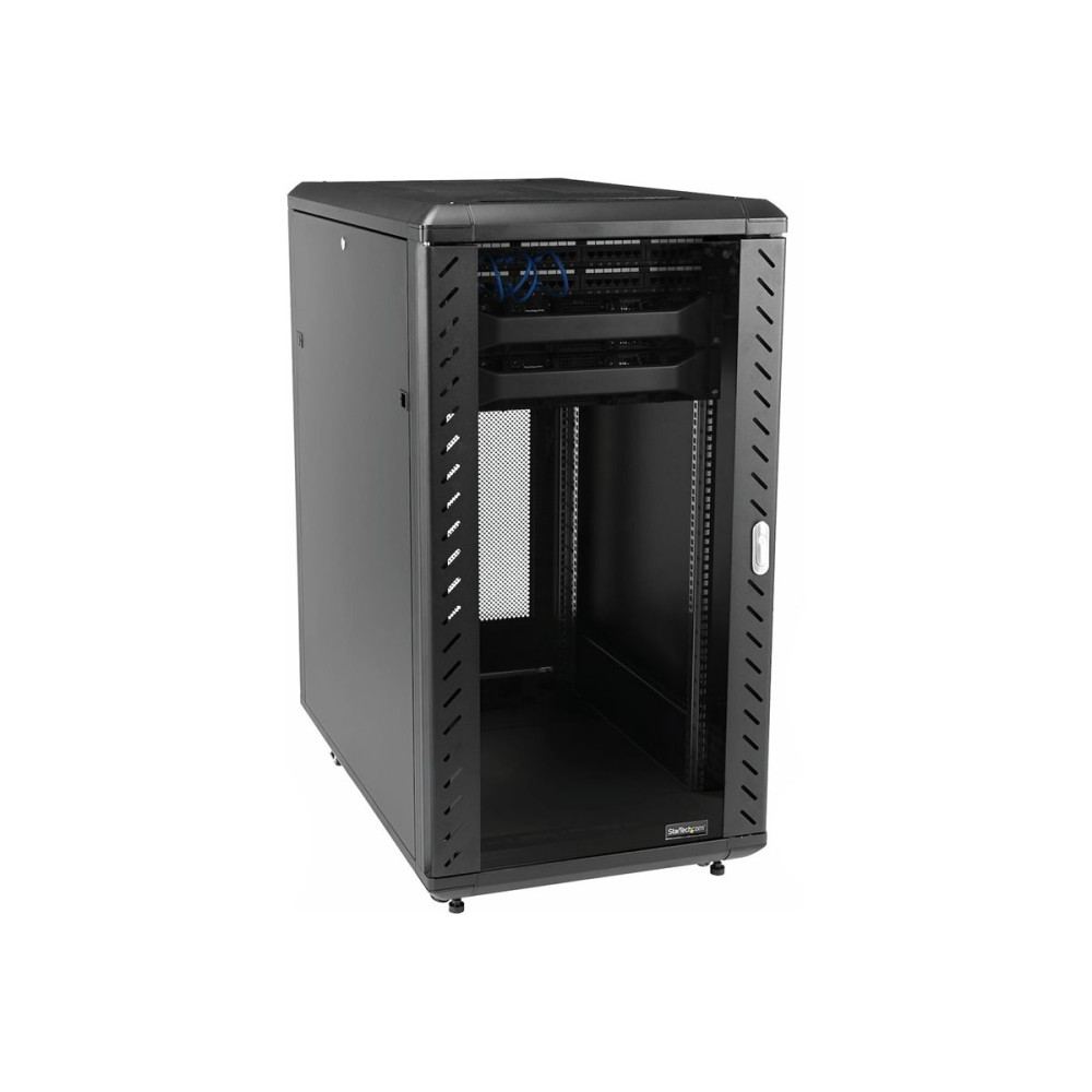 Produktbild för StarTech.com 18U 19" Server Rack Cabinet, 4 Post Adjustable Depth (6-32")Locking Knock Down Network/Computer Equipment Enclosure, Mobile with Glass Door & Casters, HP ProLiant ThinkServer - Data Rack Enclosure (RK1836BKF) - rack - 18U