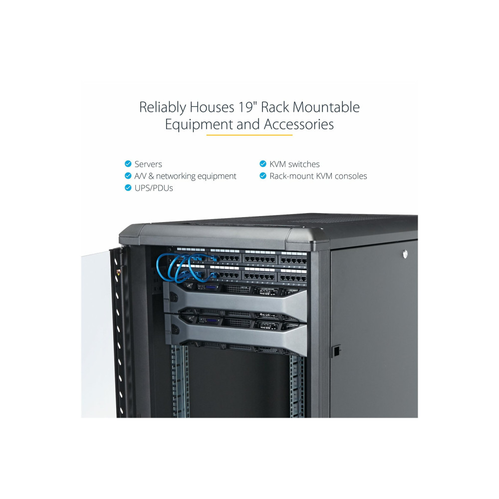 Produktbild för StarTech.com 18U 19" Server Rack Cabinet, 4 Post Adjustable Depth (6-32")Locking Knock Down Network/Computer Equipment Enclosure, Mobile with Glass Door & Casters, HP ProLiant ThinkServer - Data Rack Enclosure (RK1836BKF) - rack - 18U