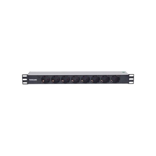 IC Intracom Intellinet 19" 1.5U Rackmount 8-Way Power Strip - German Type", With LED Indicator Only, No Surge Protection, 1.6m Power Cord - effektband