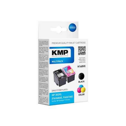 KMP KMP MULTIPACK H168VX - 2-pack - svart, färg (cyan, magenta, gul) - kompatibel - bläckpatron (alternativ för: HP 302XL, HP F6U67AE, HP F6U68AE)