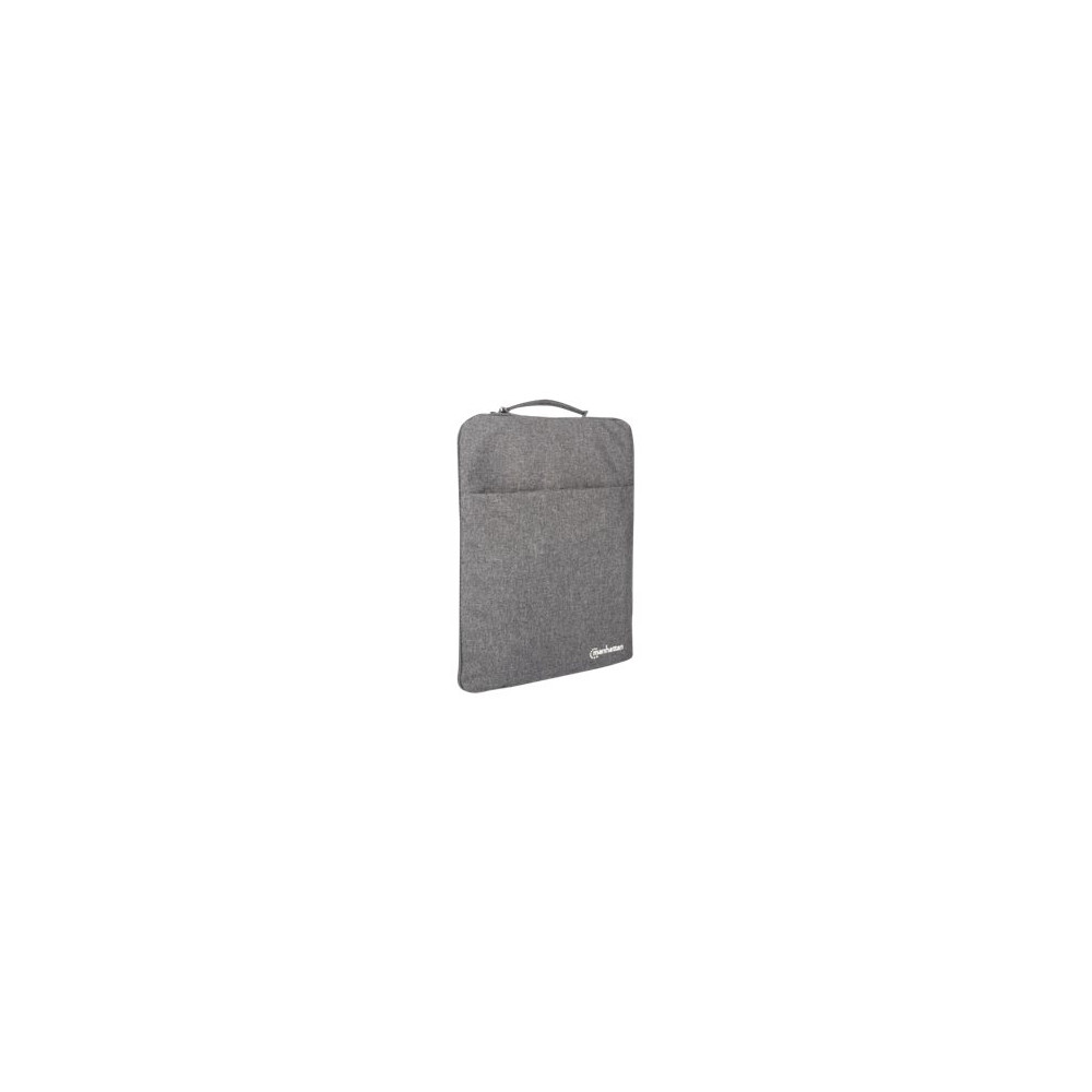Produktbild för Manhattan Seattle Laptop Sleeve 15.6", Grey, Padded, Extra Soft Internal Cushioning, Main Compartment with double zips, Zippered Front Pocket, Carry Loop, Water Resistant and Durable, Notebook Slipcase, Three Year Warranty - fodral för bärbar dator