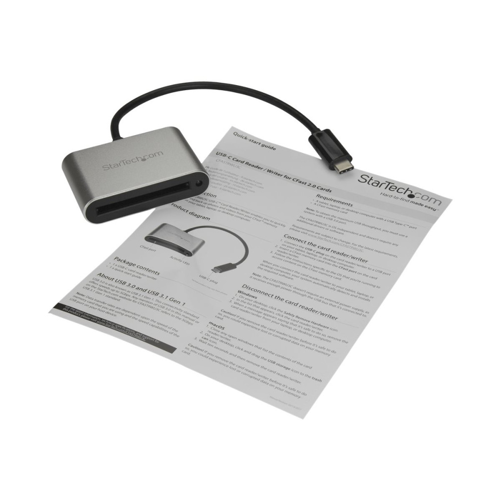 Produktbild för StarTech.com CFast Card Reader - USB C - Memory Card Reader - Card to USB-C - Portable CFast 2.0 Reader / Writer (CFASTRWU3C) - kortläsare - USB-C 3.0