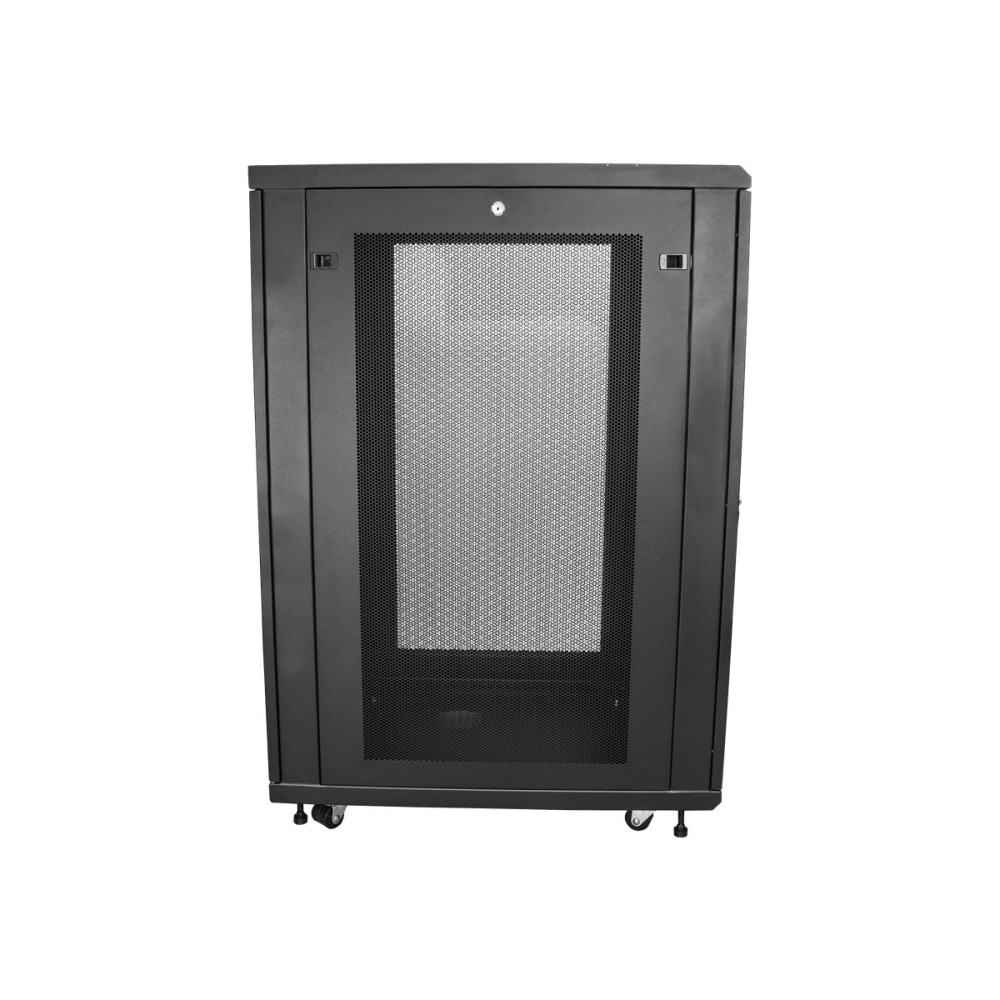 Produktbild för StarTech.com 19-tums 24U-serverskåp - 4 stolpar - Nätverksutrustningsrack med justerbart djup (5 till 76 cm) och hjul/kabelhantering/hylla/1U-hylla/låsluckor - rack - 24U