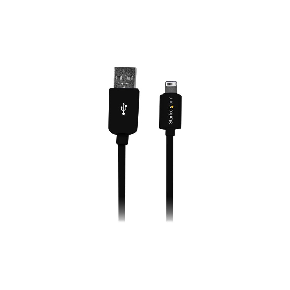 Produktbild för StarTech.com 3 m USB till Lightning-kabel - Lång iPhone/iPad/iPod-laddningskabel - Lightning till USB-kabel - Apple MFi-certifierad - Svart - Lightning-kabel - Lightning / USB - 3 m