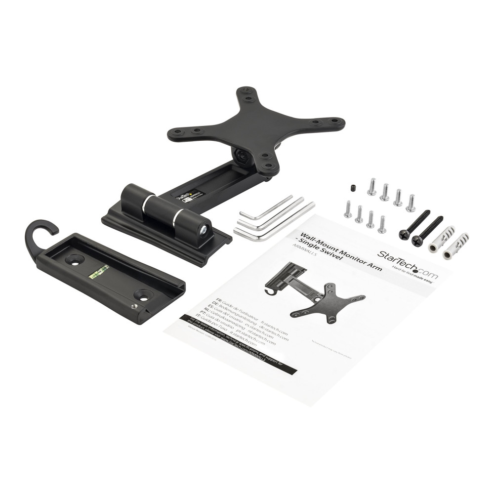 Produktbild för StarTech.com Monitor Wall Mount - Single Swivel - Supports Monitors 13" to 34" - VESA Monitor Wall Mount Bracket - Black (ARMWALLS) justerbar arm - för skärm/plattskärm - svart