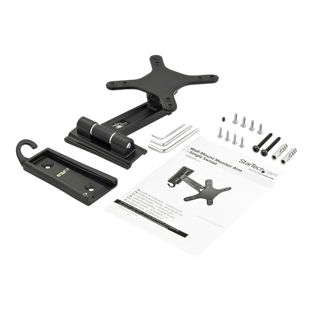 Produktbild för StarTech.com Monitor Wall Mount - Single Swivel - Supports Monitors 13" to 34" - VESA Monitor Wall Mount Bracket - Black (ARMWALLS) justerbar arm - för skärm/plattskärm - svart