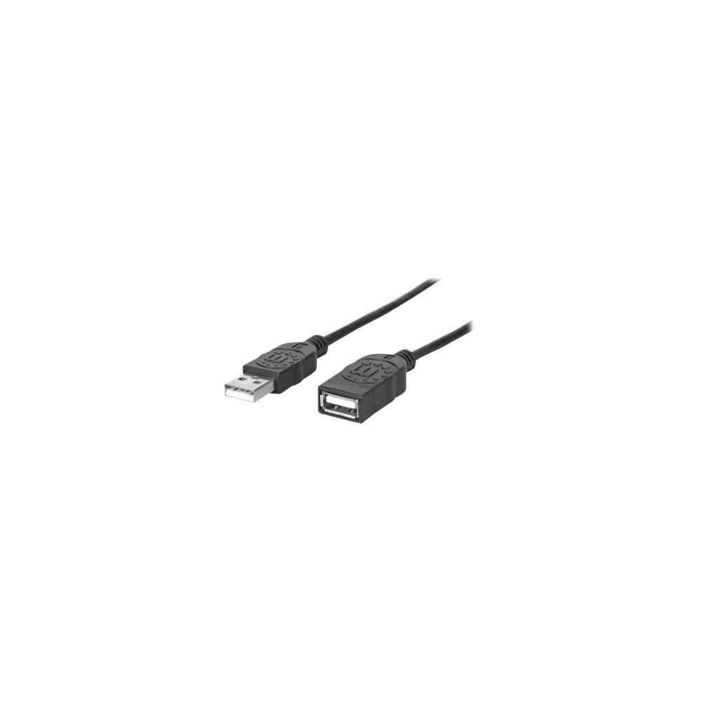 Produktbild för Manhattan USB-A to USB-A Extension Cable, 1m, Male to Female, 480 Mbps (USB 2.0), Hi-Speed USB, Black, Lifetime Warranty, Polybag - USB-förlängningskabel - USB till USB - 1 m