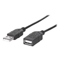Produktbild för Manhattan USB-A to USB-A Extension Cable, 1m, Male to Female, 480 Mbps (USB 2.0), Hi-Speed USB, Black, Lifetime Warranty, Polybag - USB-förlängningskabel - USB till USB - 1 m