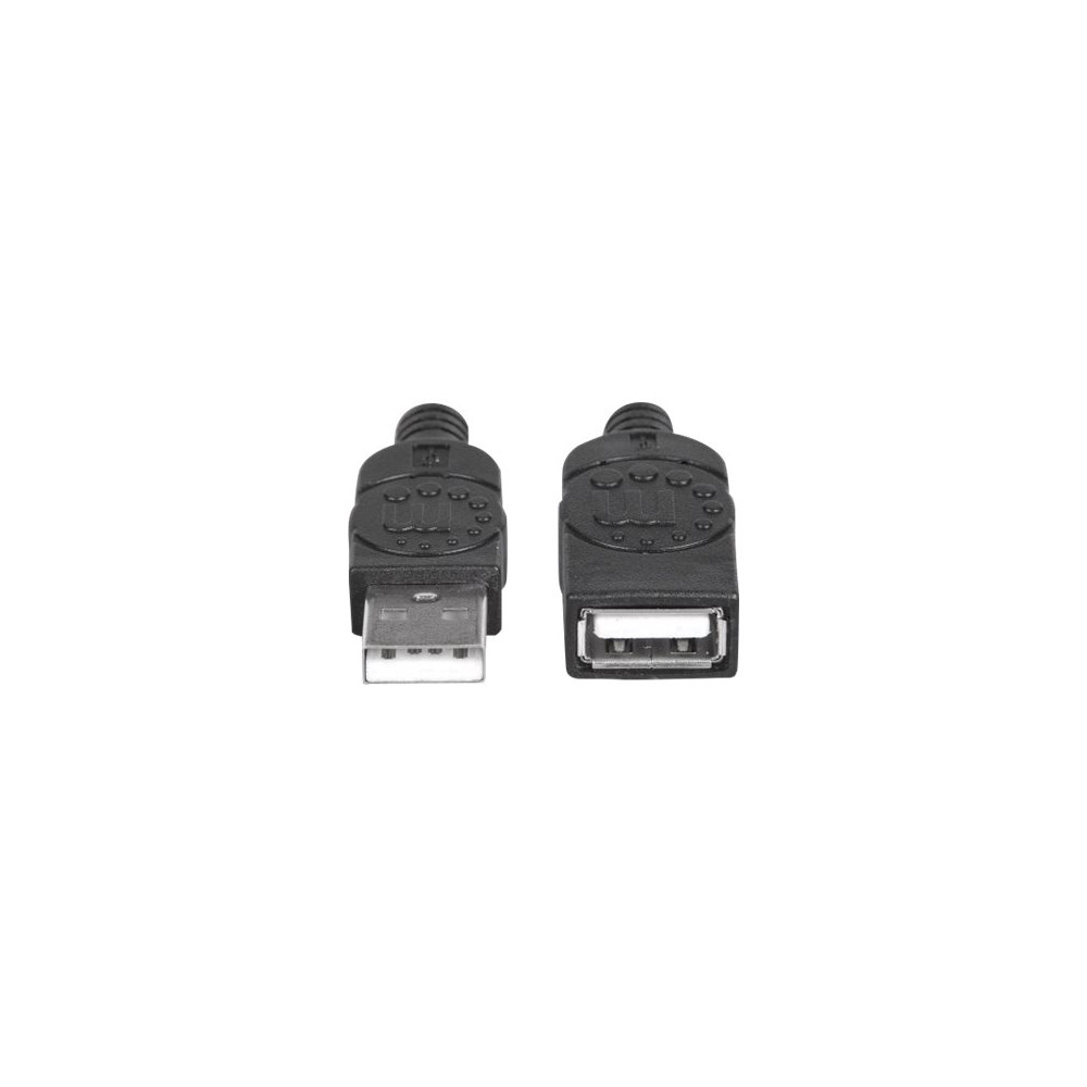 Produktbild för Manhattan USB-A to USB-A Extension Cable, 1m, Male to Female, 480 Mbps (USB 2.0), Hi-Speed USB, Black, Lifetime Warranty, Polybag - USB-förlängningskabel - USB till USB - 1 m