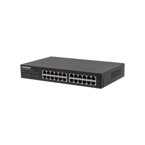 intellinet Intellinet 24-Port Gigabit Ethernet Switch, 24 x 10/100/1000 Mbit/s RJ45-Ports, IEEE 802.3az (Energy Efficient Ethernet), Desktop, 19" Rackmount, Metal - switch - 24 portar - ohanterad - rackmonterbar