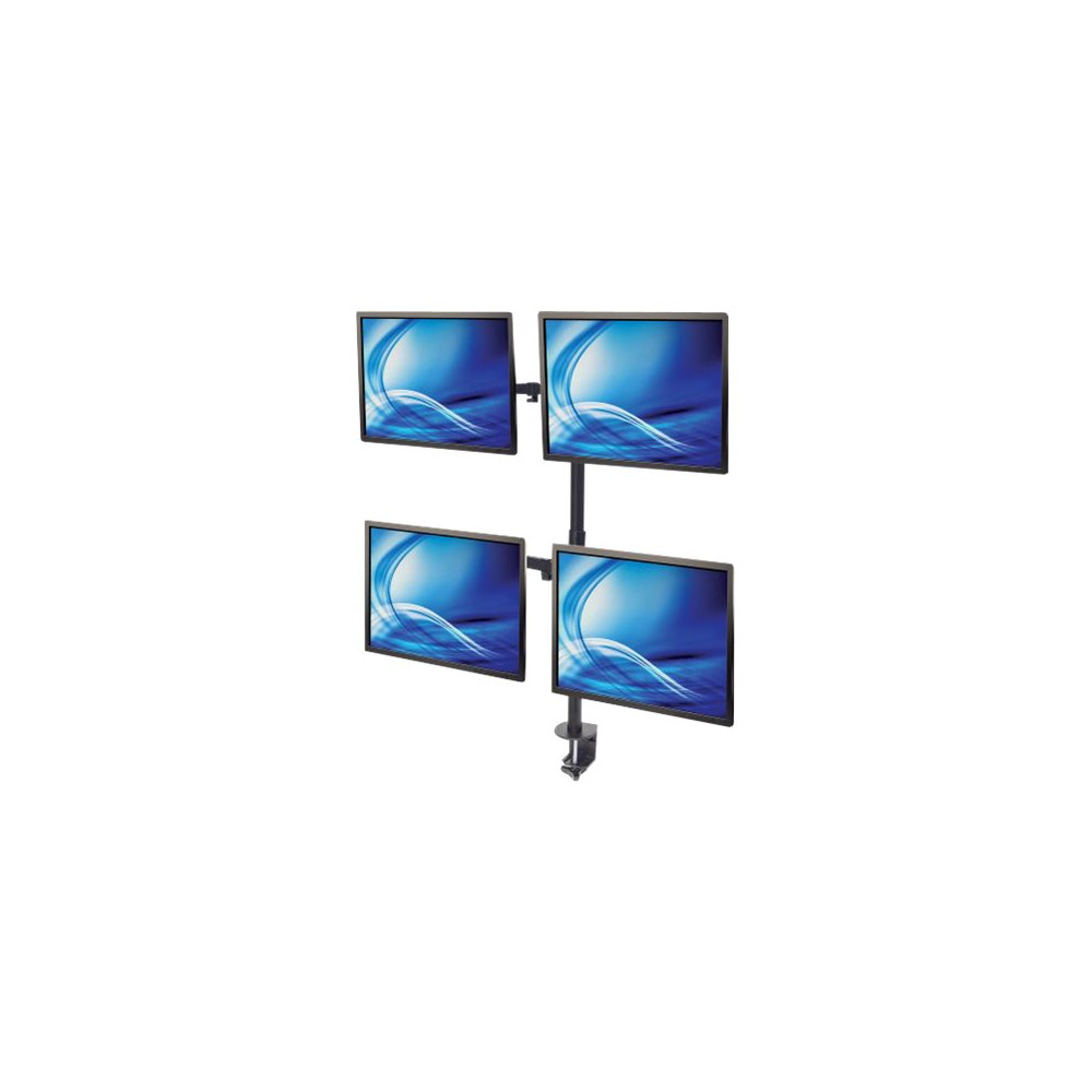 Produktbild för Manhattan TV & Monitor Mount, Desk, Double-Link Arms, 4 screens, Screen Sizes: 10-27", Black, Stand or Clamp Assembly, Quad Screens, VESA 75x75 to 100x100mm, Max 8kg (each), Lifetime Warranty monteringssats - för 4 LCD-bildskärmar - svart