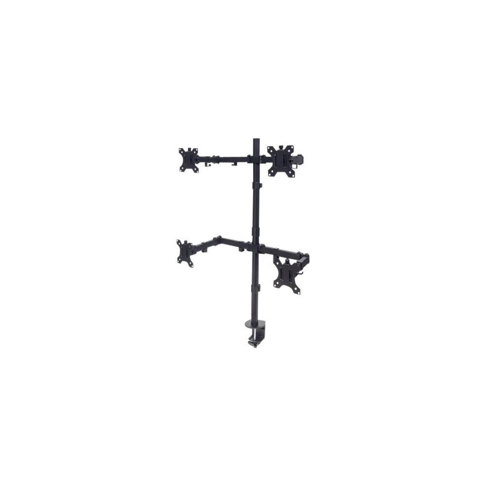 Produktbild för Manhattan TV & Monitor Mount, Desk, Double-Link Arms, 4 screens, Screen Sizes: 10-27", Black, Stand or Clamp Assembly, Quad Screens, VESA 75x75 to 100x100mm, Max 8kg (each), Lifetime Warranty monteringssats - för 4 LCD-bildskärmar - svart