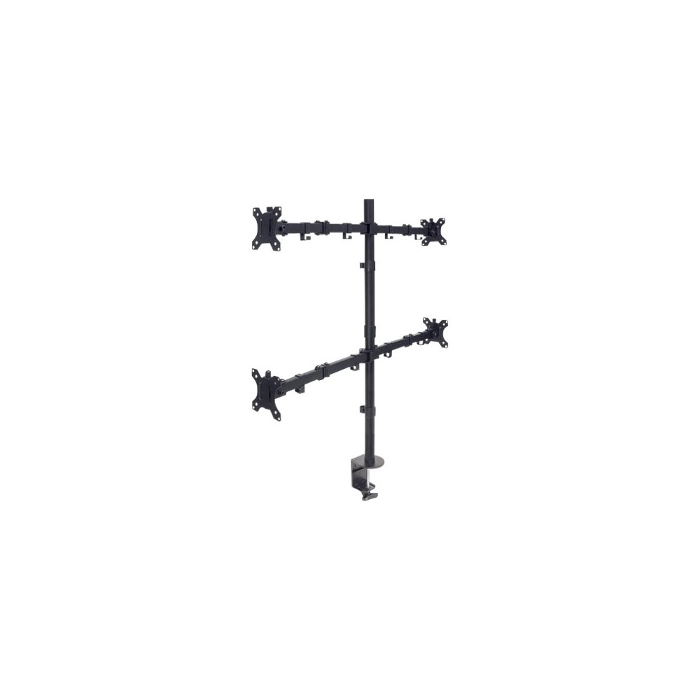 Produktbild för Manhattan TV & Monitor Mount, Desk, Double-Link Arms, 4 screens, Screen Sizes: 10-27", Black, Stand or Clamp Assembly, Quad Screens, VESA 75x75 to 100x100mm, Max 8kg (each), Lifetime Warranty monteringssats - för 4 LCD-bildskärmar - svart