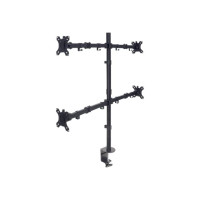 Produktbild för Manhattan TV & Monitor Mount, Desk, Double-Link Arms, 4 screens, Screen Sizes: 10-27", Black, Stand or Clamp Assembly, Quad Screens, VESA 75x75 to 100x100mm, Max 8kg (each), Lifetime Warranty monteringssats - för 4 LCD-bildskärmar - svart