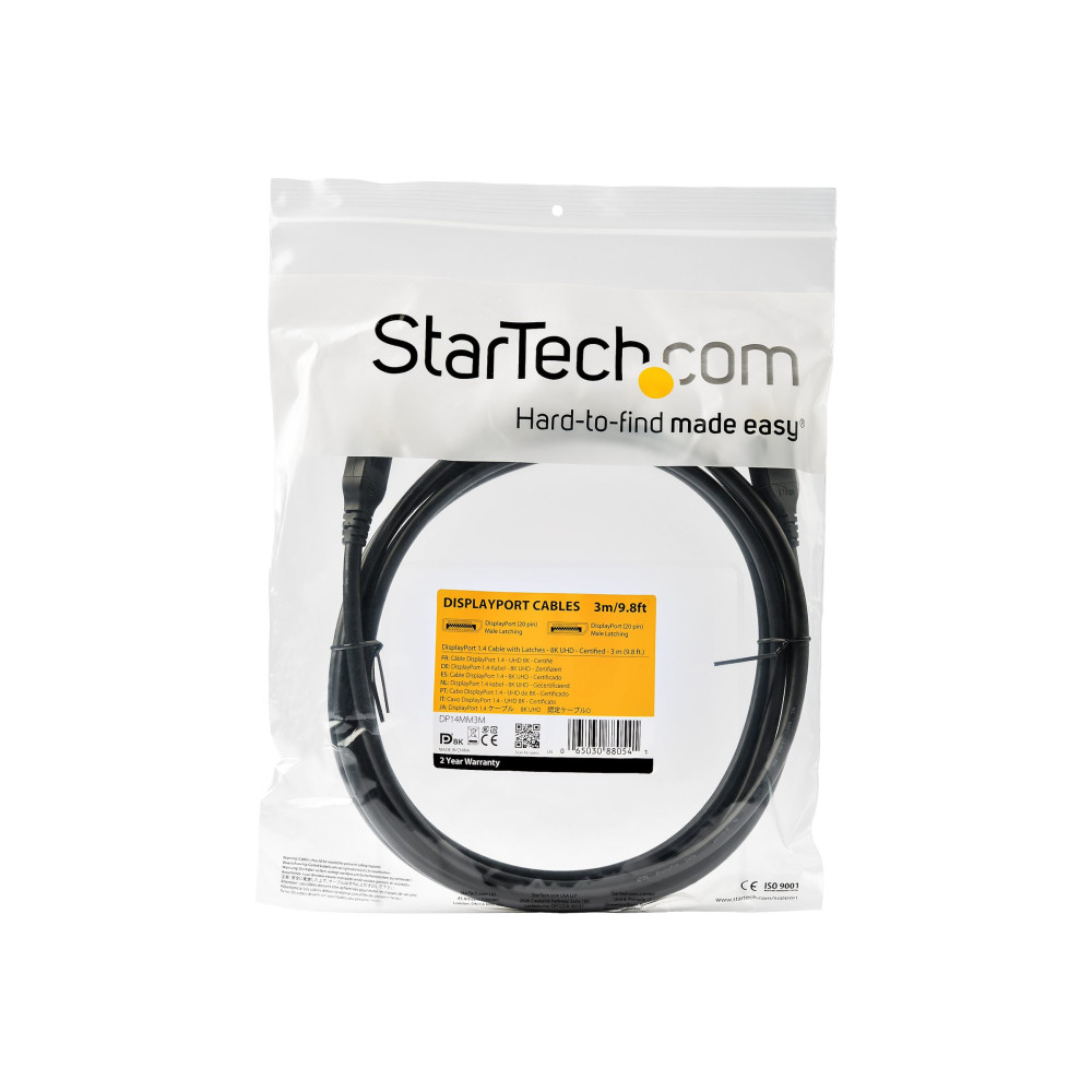 Produktbild för StarTech 3 meter VESA-certifierad DisplayPort 1.4-kabel - 8K 60Hz HBR3 HDR - Super UHD DisplayPort till DisplayPort-skärmsladd - Ultra HD 4K 120Hz DP 1.4 smal videokabel M/M DP-kontakt - DisplayPort-kabel - DisplayPort till DisplayPort - 3 m