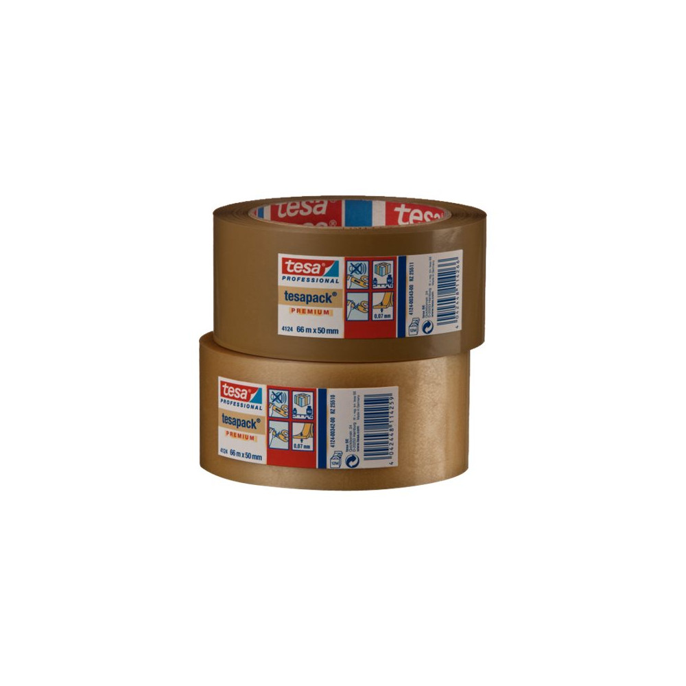 Produktbild för Tesapack Premium 4124 förpackningstejp - 50 mm x 66 m - brun