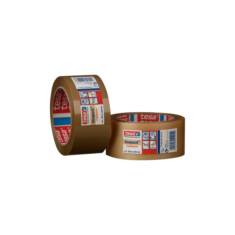 Produktbild för Tesapack Premium 4124 förpackningstejp - 50 mm x 66 m - brun