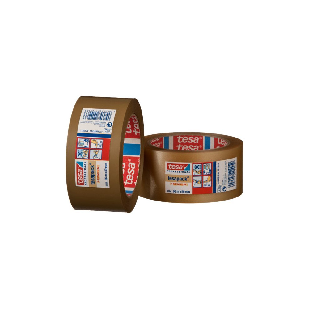 Produktbild för Tesapack Premium 4124 förpackningstejp - 50 mm x 66 m - brun
