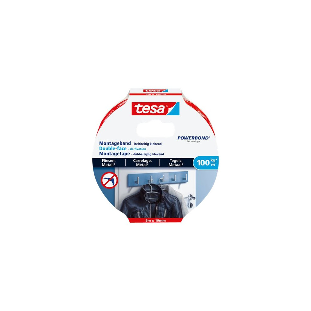 Produktbild för Tesa Powerbond Ultra Strong dubbelsidig tejp - 19 mm x 5 m - vit