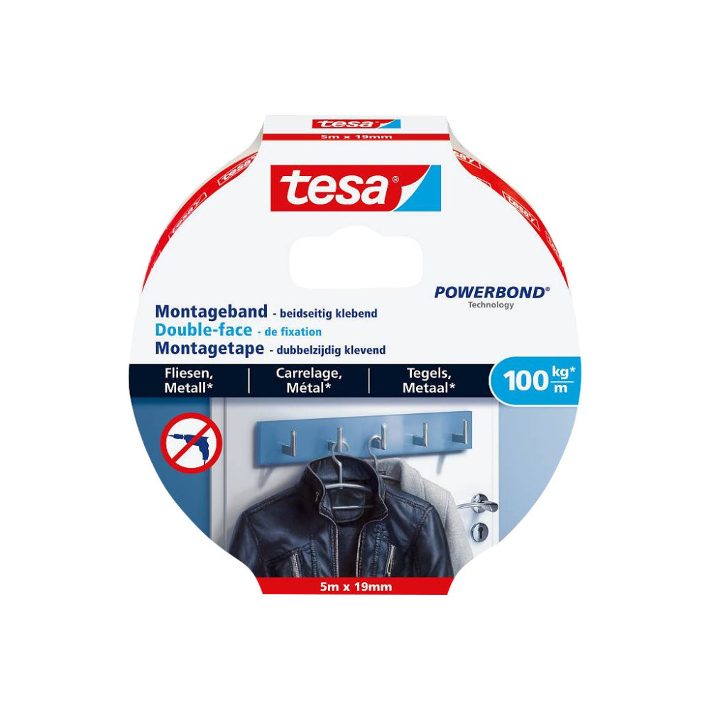 Produktbild för Tesa Powerbond Ultra Strong dubbelsidig tejp - 19 mm x 5 m - vit