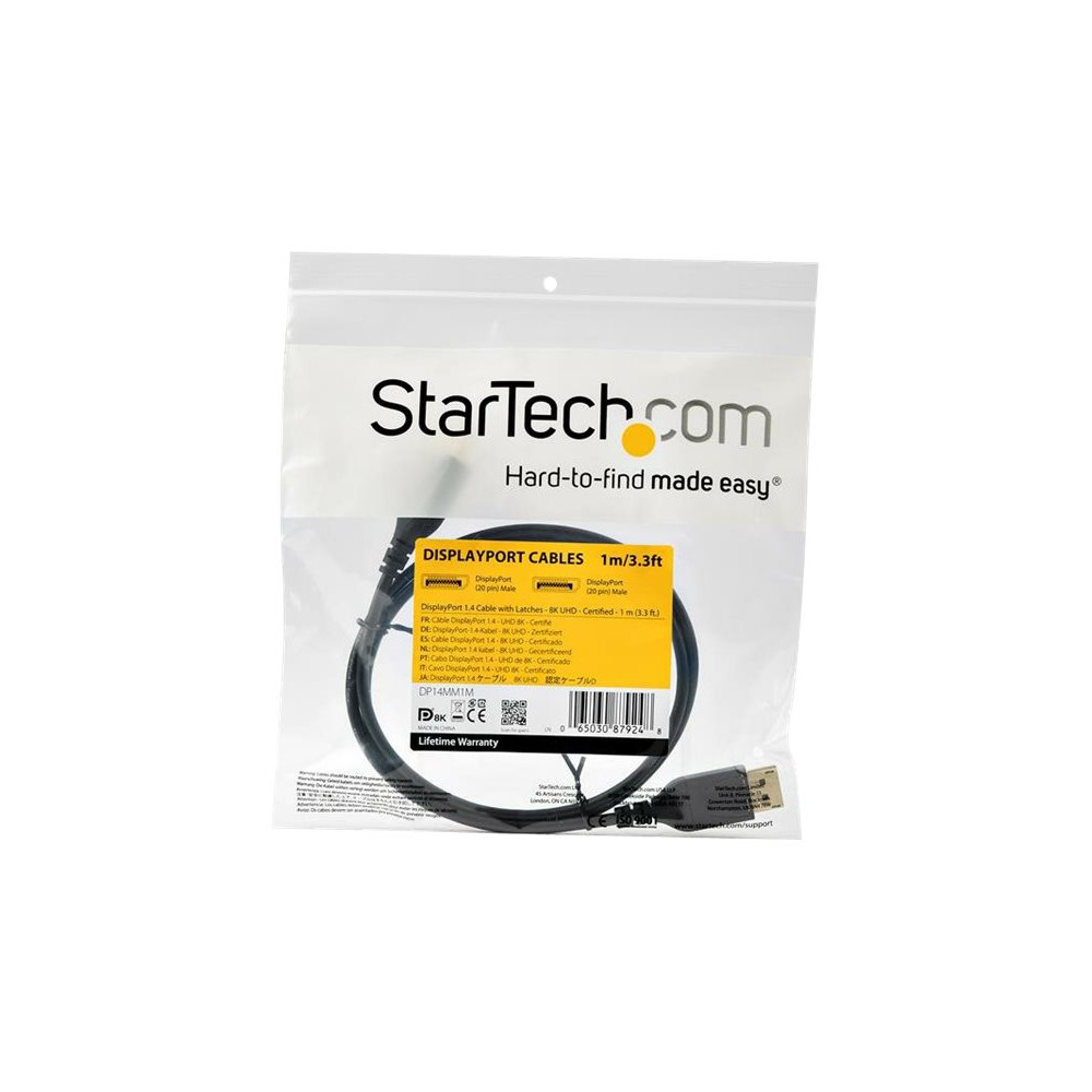 Produktbild för StarTech 1 m VESA-certifierad DisplayPort 1.4-kabel - 8K 60Hz HBR3 HDR - 91 cm Super UHD DisplayPort till DisplayPort-skärmsladd - Ultra HD 4K 120Hz DP 1.4 smal videokabel M/M DP-kontakt - DisplayPort-kabel - DisplayPort till DisplayPort - 1 m