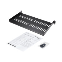 Produktbild för StarTech.com 1U serverrackhylla - Universell ventilerad fribärande serverhylla med rackfäste för 19-tums nätverksutrustning i rack och skåp - Kraftigt stål - Viktkapacitet 23 kg - 25 cm djup hylla, svart - hylla för rack - 1U