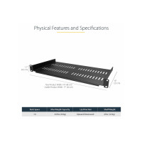 Produktbild för StarTech.com 1U serverrackhylla - Universell ventilerad fribärande serverhylla med rackfäste för 19-tums nätverksutrustning i rack och skåp - Kraftigt stål - Viktkapacitet 23 kg - 25 cm djup hylla, svart - hylla för rack - 1U