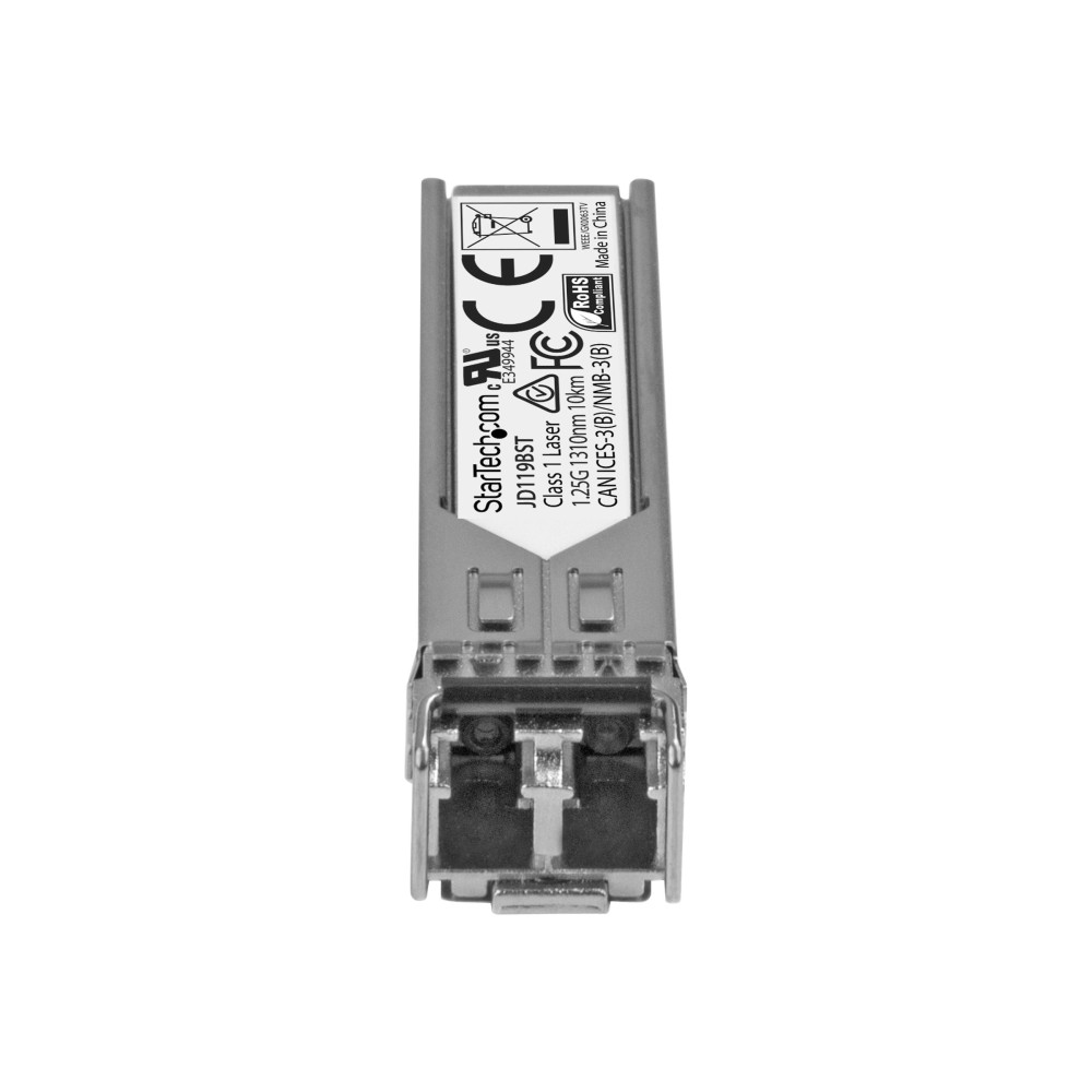 Produktbild för Startech HPE JD119B Compatible SFP Module, 1000BASE-LX, 1GbE Single Mode (SMF) Fiber Optic Transceiver, 1GE Gigabit Ethernet SFP, LC Connector, 10km, 1310nm, DDM, HPE 5900, 12500, 5500 - Lifetime Warranty (JD119BST) - SFP-sändar/mottagarmodul (mini-GBIC) 