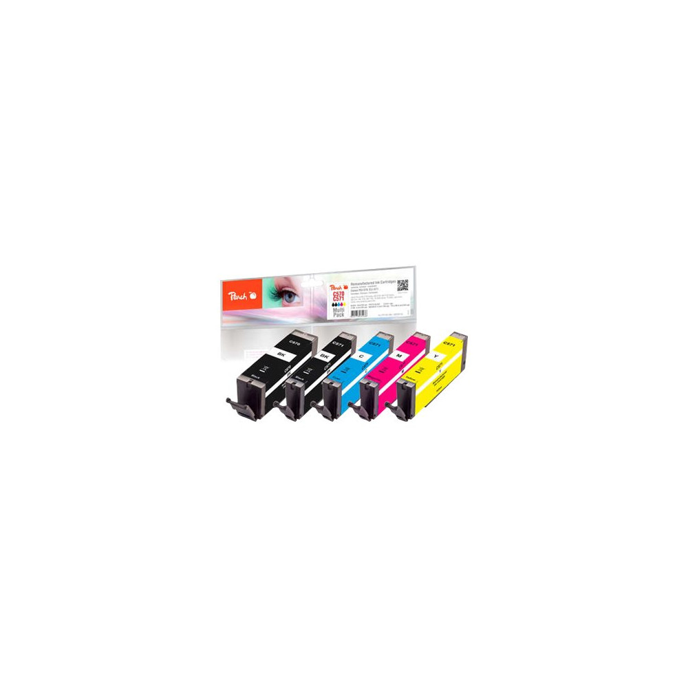 Produktbild för Peach Multi Pack - 5-pack - S - svart, gul, cyan, magenta, foto-svart - kompatibel - återanvänd - bläckpatron (alternativ för: Canon CLI-571, Canon PGI-570)