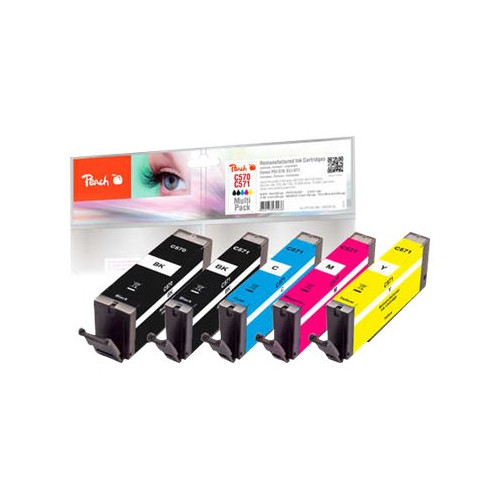 Peach Peach Multi Pack - 5-pack - S - svart, gul, cyan, magenta, foto-svart - kompatibel - återanvänd - bläckpatron (alternativ för: Canon CLI-571, Canon PGI-570)