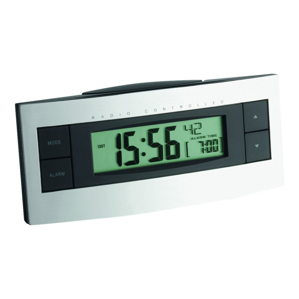 Produktbild för TFA - väckarklocka - rektangulär - elektronisk - skrivbord - Black silver
