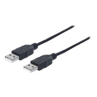 Produktbild för Manhattan USB-A to USB-A Cable, 1m, Male to Male, 480 Mbps (USB 2.0), Hi-Speed USB, Black, Lifetime Warranty, Polybag - USB-kabel - USB till USB - 1 m